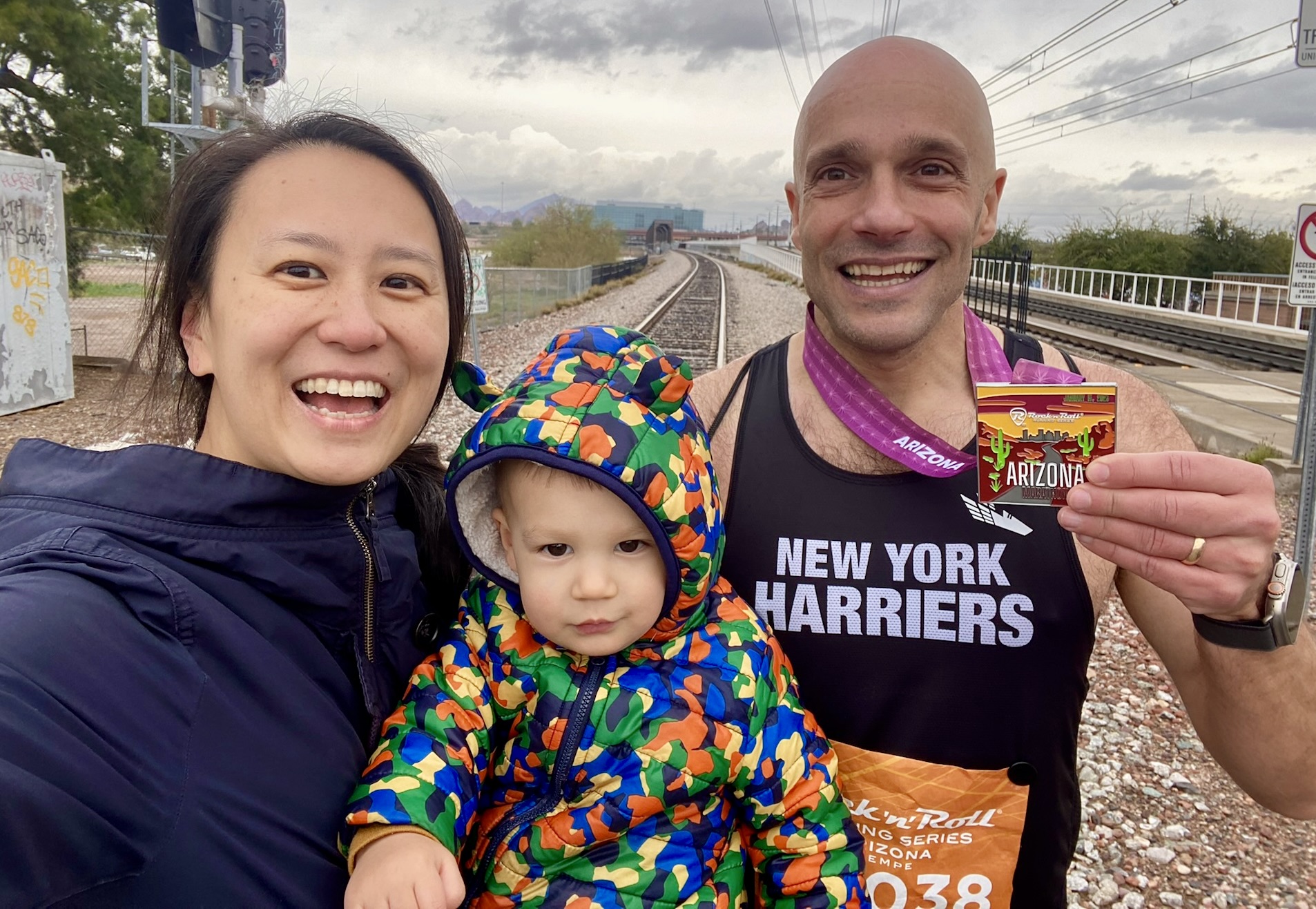 Matt, Di, and Eli celebrate the finish.