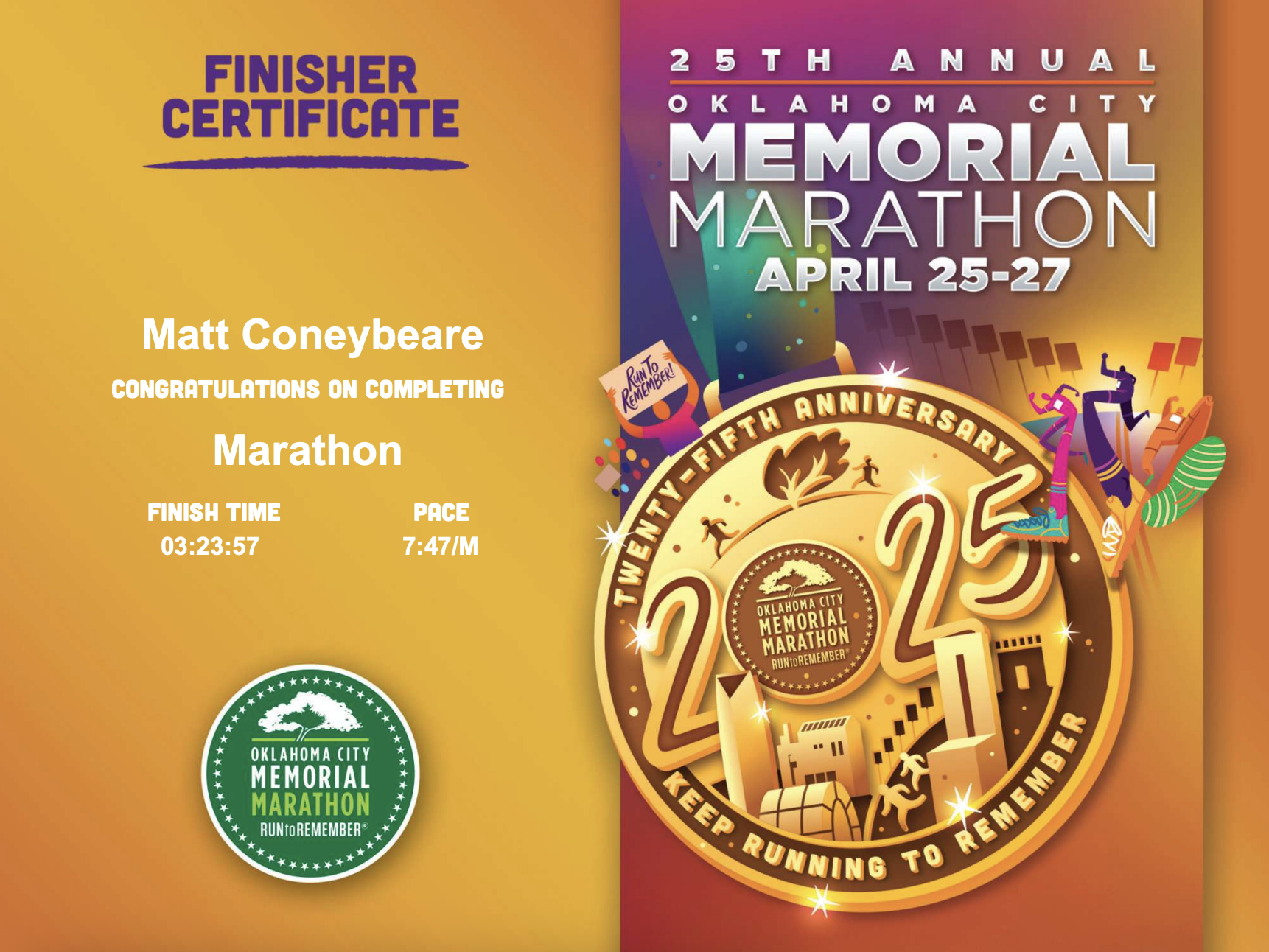 Matt Coneybeare - Marathon 36 - Certificate