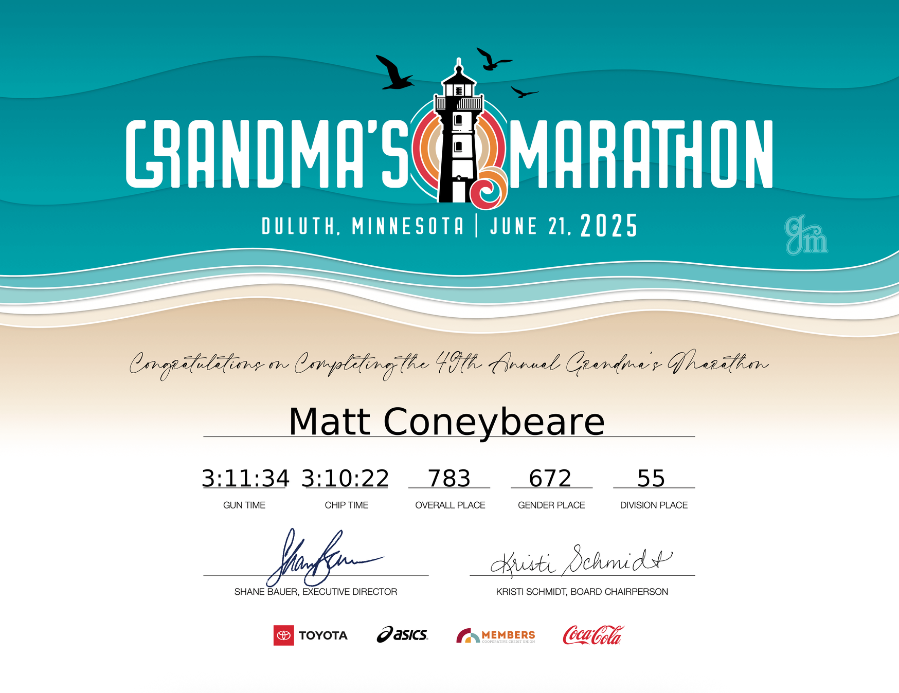 Matt Coneybeare - Marathon 37 - Certificate