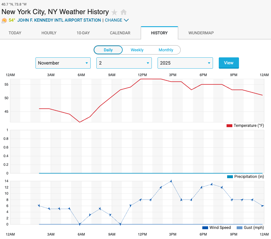 Matt Coneybeare - Marathon 39 - 2025 NYC Marathon - Race Weather